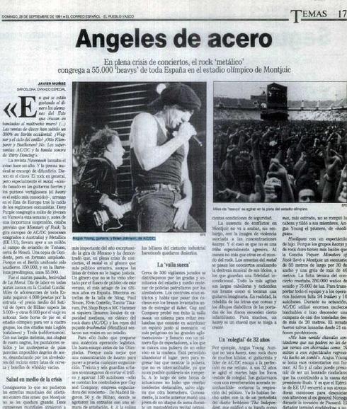 Página de EL CORREO publicada en 1991 tras el concierto de AC/DC.