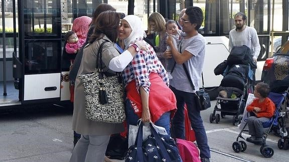 El grupo de refugiados que ha aterrizado hoy en Madrid.