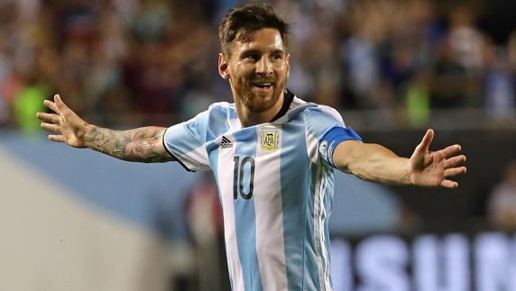 Messi celebra uno de sus tres tantos. 