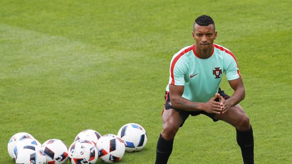 Nani, durante un entrenamiento con Portugal. 