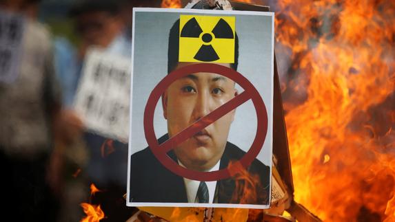 Fotografía del líder norcoreano durante una manifestación en Seúl contra sus ensayos nucleares. 