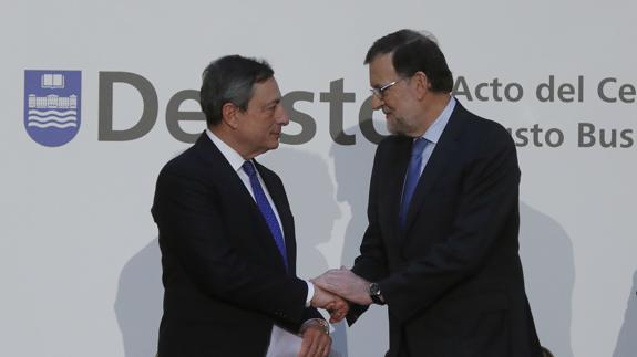 Mario Draghi y Mariano Rajoy, esta mediodía en Madrid