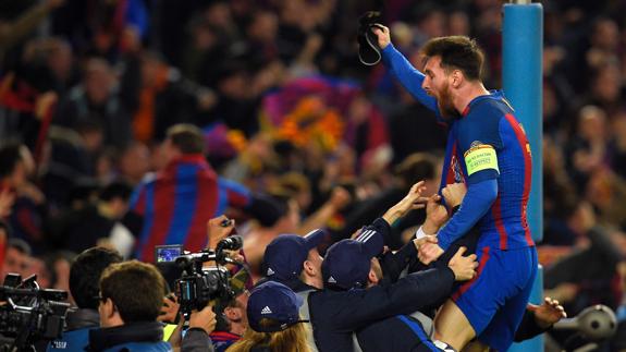 Messi celebra la remontada ante el PSG. 