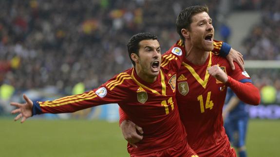 Pedro celebra el gol ante Francia. 