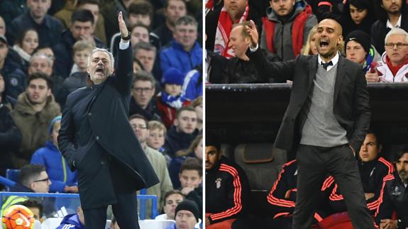 Jose Mourinho y Pepe Guardiola dan instrucciones. 