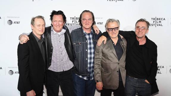 Steve Buscemi, Michael Madsen, Quentin Tarantino, Harvey Keitel y Tim Roth.