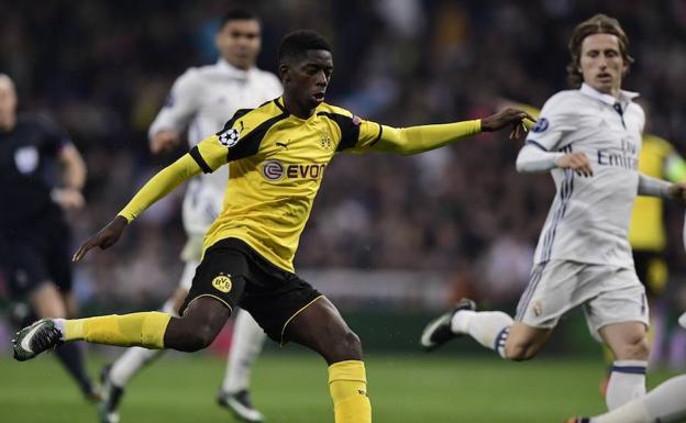 Dembelé, en un partido de Champions frente al Real Madrid. 