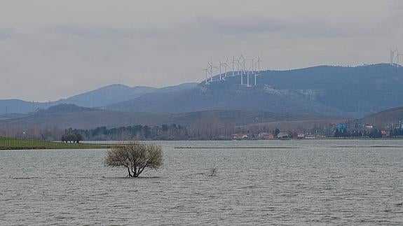 El pantano de Ebro se mostraba ayer cerca de sus límites naturales.