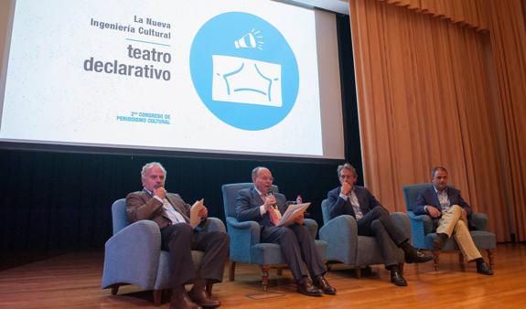 Ignacio Polanco, César Nombela, Íñigo de la Serna e Íñigo Sáenz de Miera, en la presentación del congreso. 