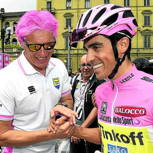 Tinkov y Contador, durante el Giro de 2015.