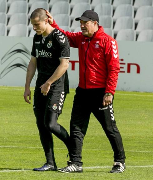 Viadero y Dani Aquino en el entrenamiento de este jueves.