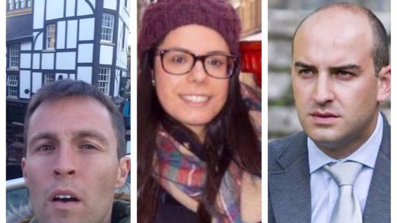 De izquierda a derecha, Jesús García, Jenifer Gandarillas y Carlos Benito, tres cántabros en Manchester. 