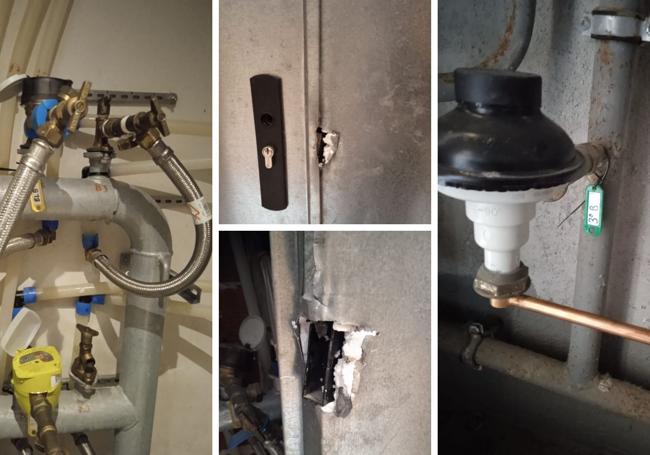 Desperfectos y enganches realizados ilegalmente por los okupas