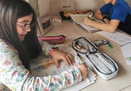 Una niña haciendo los deberes en su domicilio