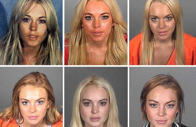 Lindsay Lohan. Es una de las famosas que más veces ha estado en los calabozos y que más problemas ha tenido con la justicia por conducción temeraria bajo los efectos del alcohol.