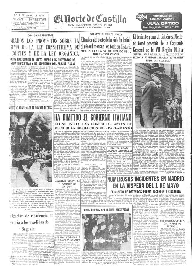 Portada de El Norte de Castilla del 1 de mayo de 1976.