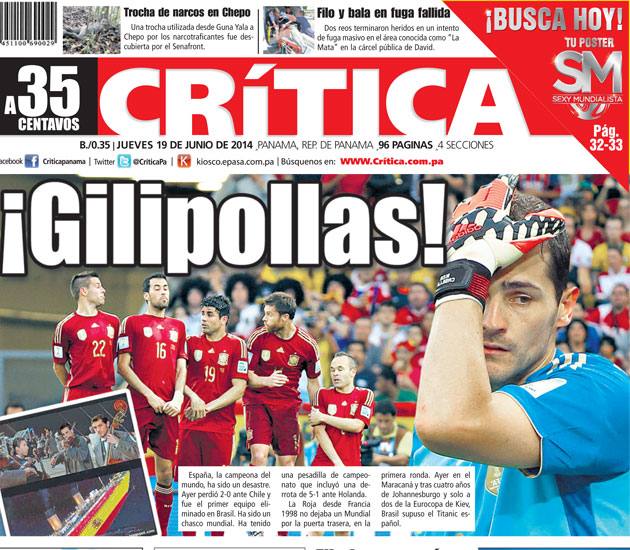 Portada de un periódico de Panamá durante el Mundial de Fútbol de Brasil.