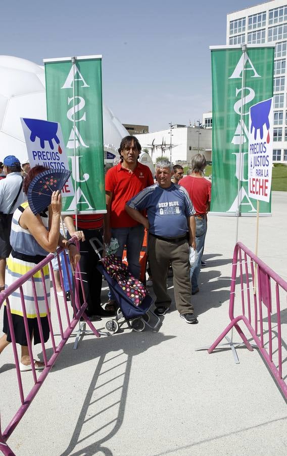 Reparto de leche en la Plaza del Milenio (Valladolid)