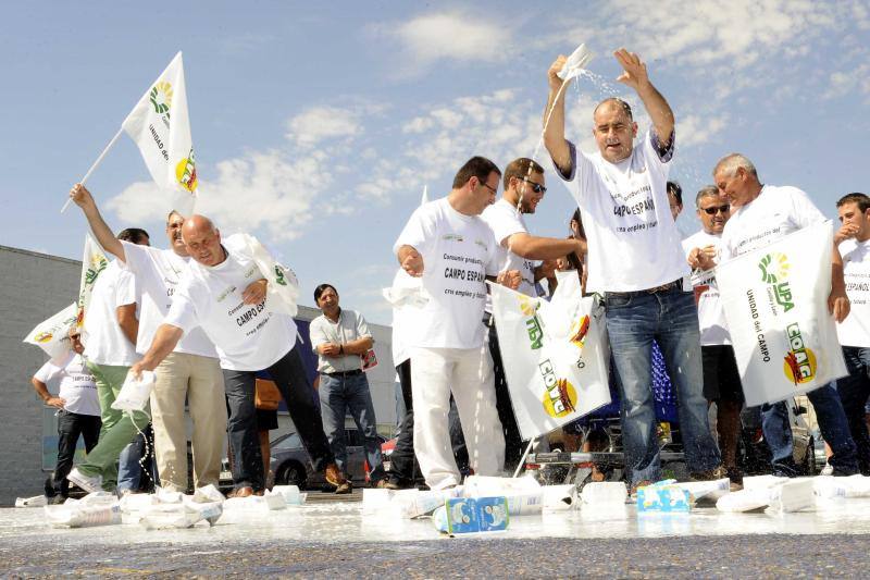 Protesta de Upa en Carrefour en contra de los lácteos franceses