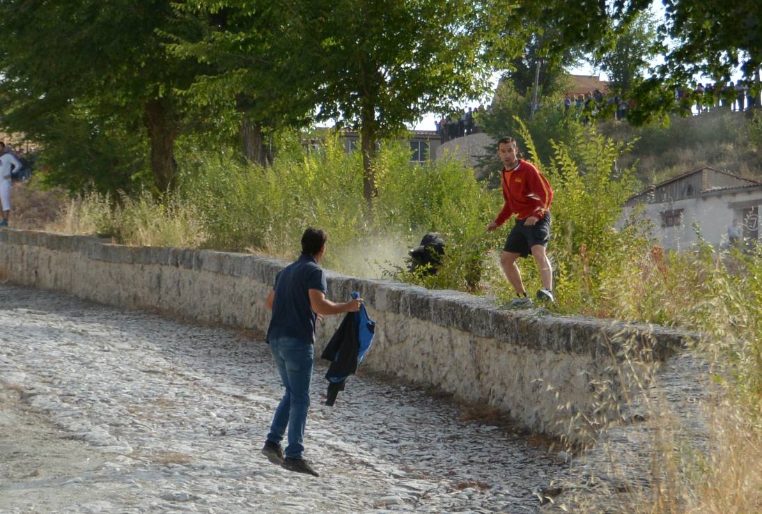 Así fue la cogida del herido en el primer encierro de las fiestas de Portillo (Valladolid)