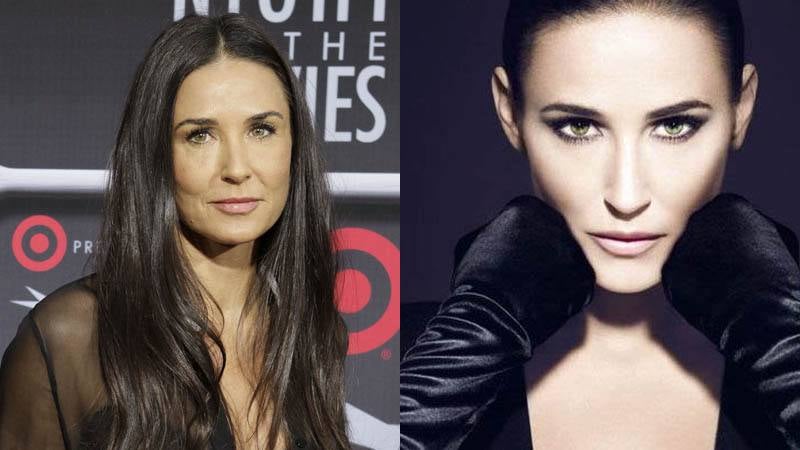 La actriz Demi Moore aparece sin ninguna arruga ni línea de expresión en la campaña publicitaria de cosméticos de Helena Rubinstein.