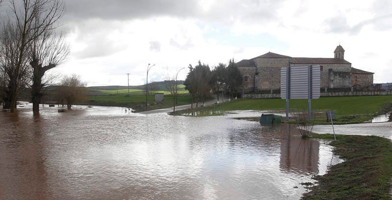 Desbordamiento del río Arlanza a su paso por Palenzuela (Palencia)