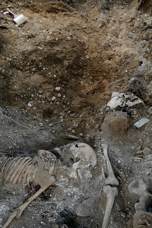 Trabajos de exhumación en una fosa común del Cementerio de El Carmen
