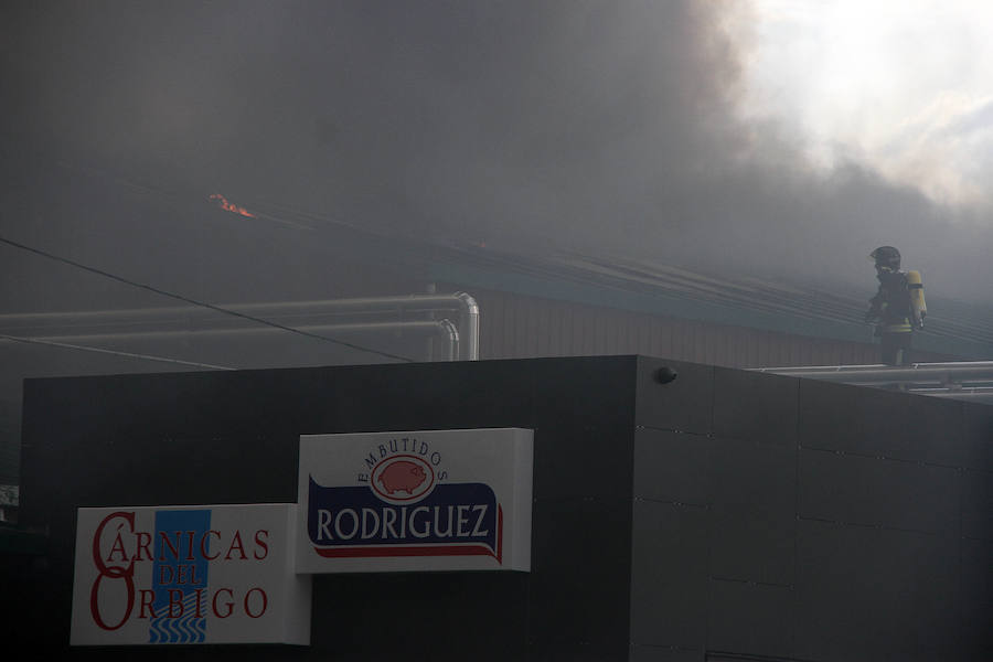 Incendio en la fábrica de Embutidos Rodríguez de La Bañeza