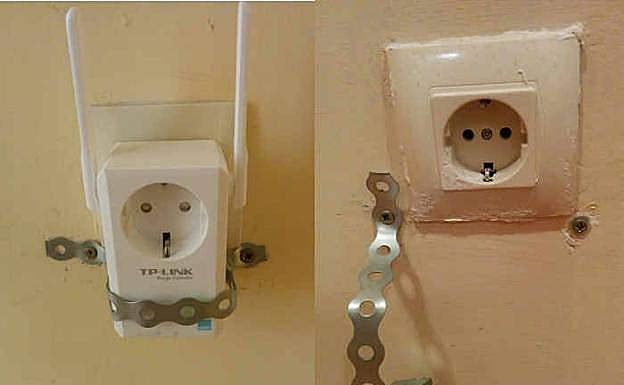 El enchufe donde estaba puesto el amplificador de señal con el dispositivo y después de que lo robaran, 