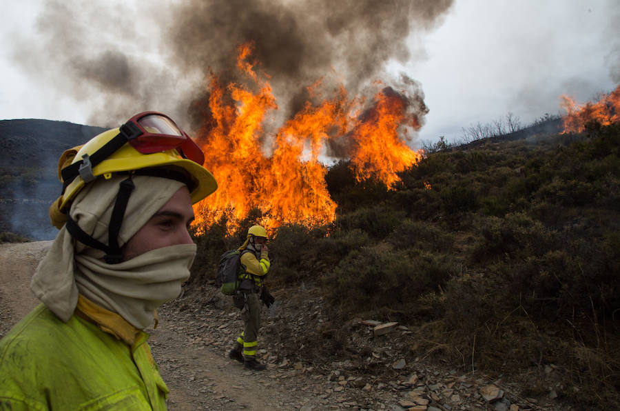 Las labores de extinción del fuego de La Cabrera