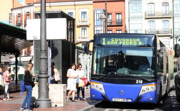 Una autobús de Auvasa en la Plaza Mayor. 