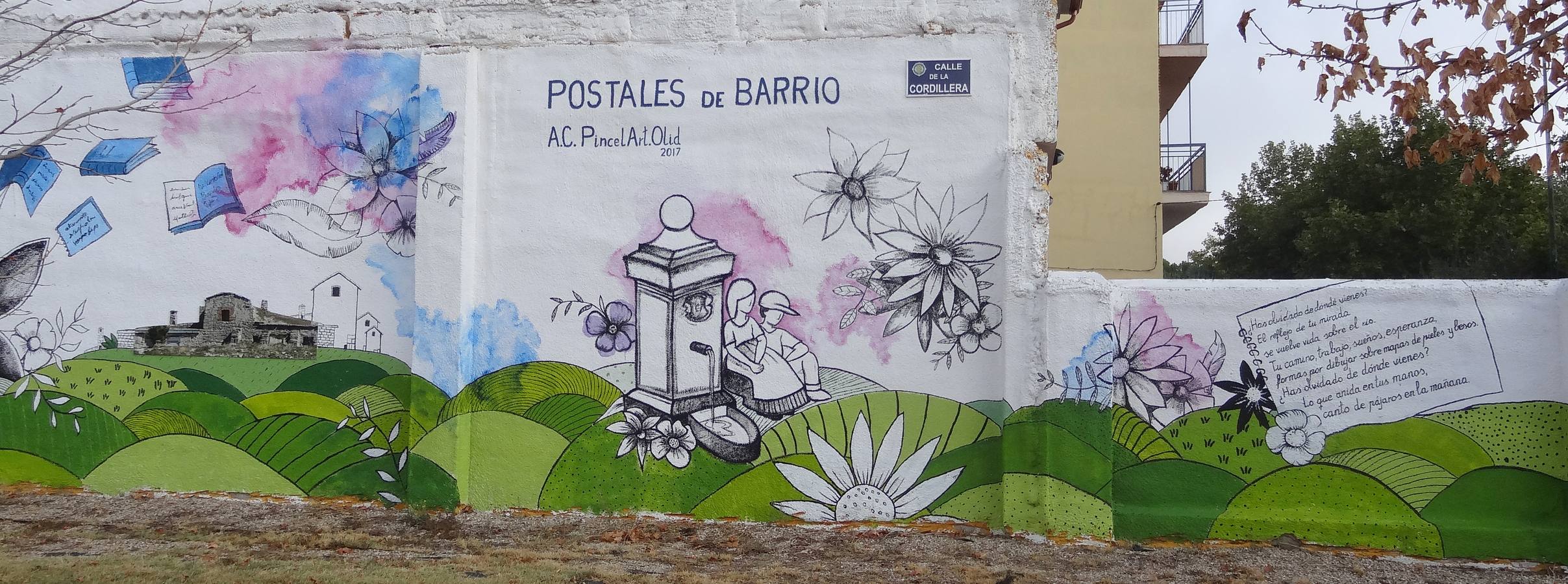 Barrio España. Mural en la esquina de la calle Cordillera con la avenida de Santander (PincelArt Olid).