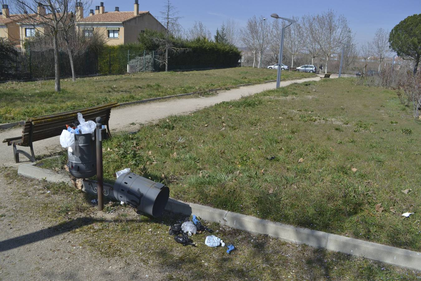 La zona residencia,l que cuenta con más de 450 chalés situados en el Camino Viejo de Simancas, presenta importantes daños en las aceras, viales y en los parques comunes, descuidados y con el mobiliario urbano muy dañado