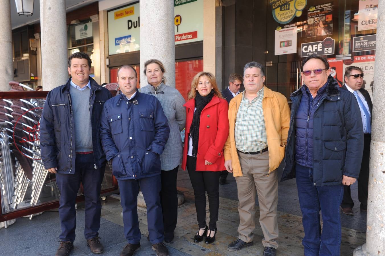 Manuel Gutiérrez, alcalde de Villalba de los Alcores; Pablo Sánchez, concejal en Villalba; María José González, de La Mudarra; con Susana Gallego, Ángel Sánchez, y José luis Álvarez, de Wamba.