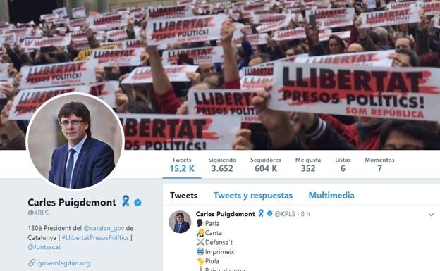 El perfil de Carles Puigdemont, el que más menciones de Twitter recibe en España en 2017