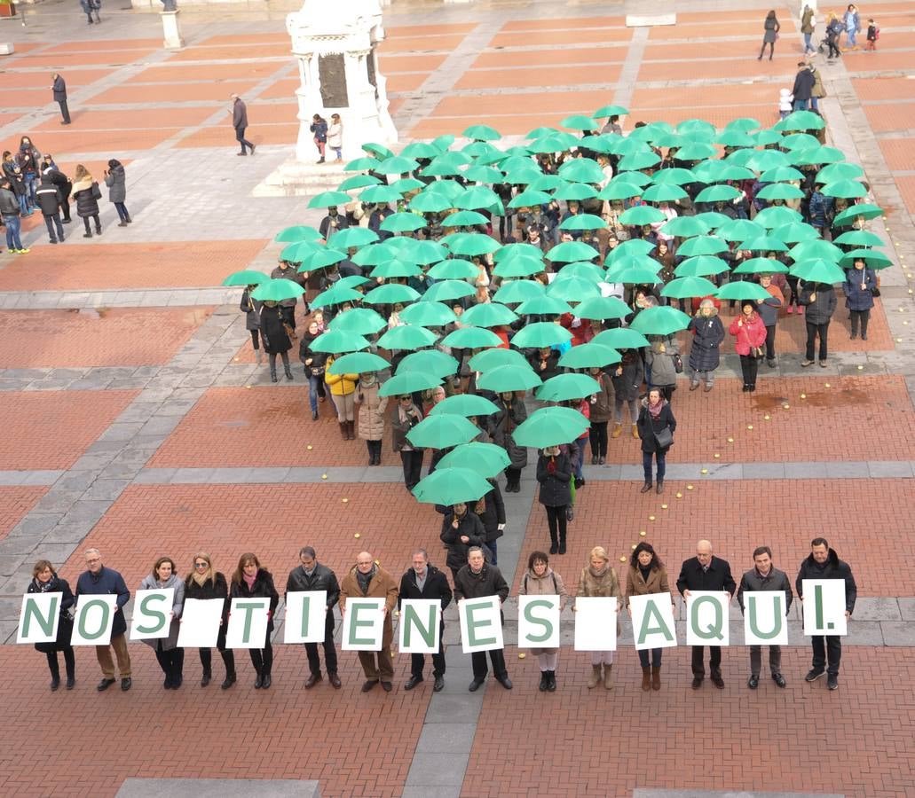 La AECC visualiza su labor con un punto de geolocalización bajo paraguas verdes en Valladolid