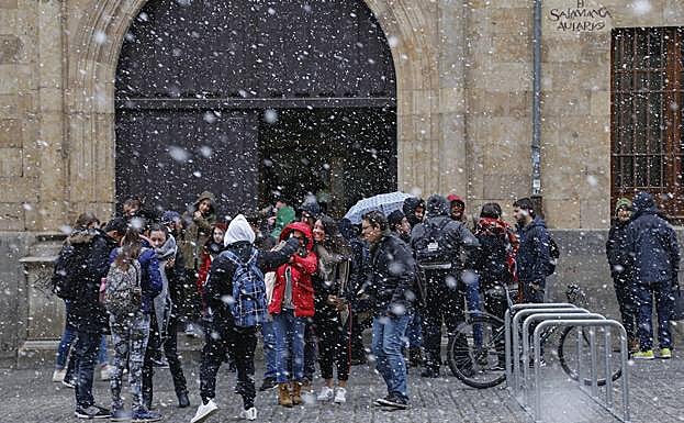 La nieve cae sobre la plaza de San Isidro. 