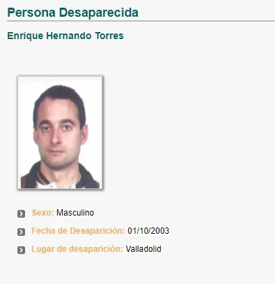 Enrique Hernando Torrres, desaparecido desde el 01/10/2003 (Valladolid).
