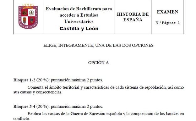 Ejercicio de Castilla y León de la última EBAU. 