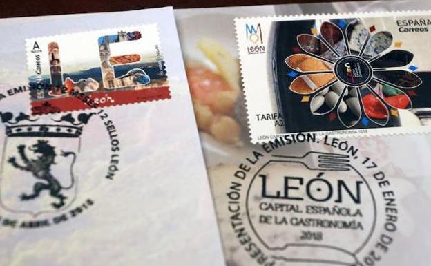 Sello conmemorativo de León con la imagen de la Catedral de Burgos.