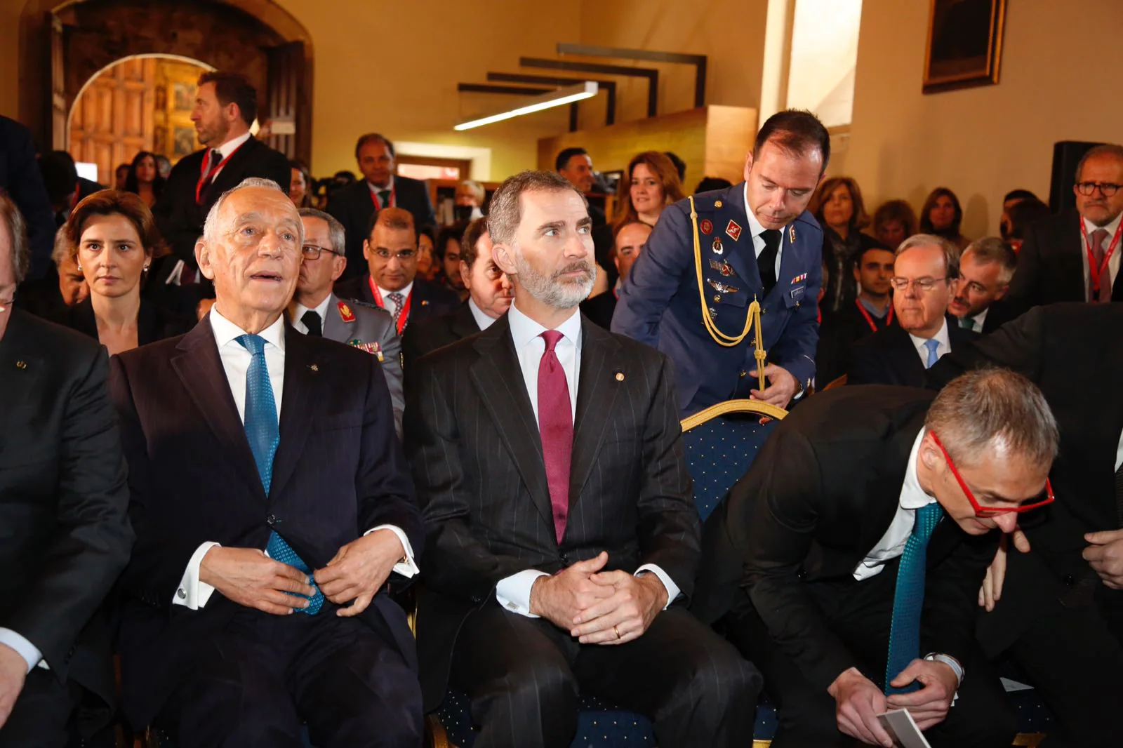 El presidente del Portugal, Marcelo Rebelo de Sousa, concluye en Salamanca su visita de Estado de tres días a España con un acto en el paraninfo de la Universidad más antigua del país en compañía de Felipe VI.