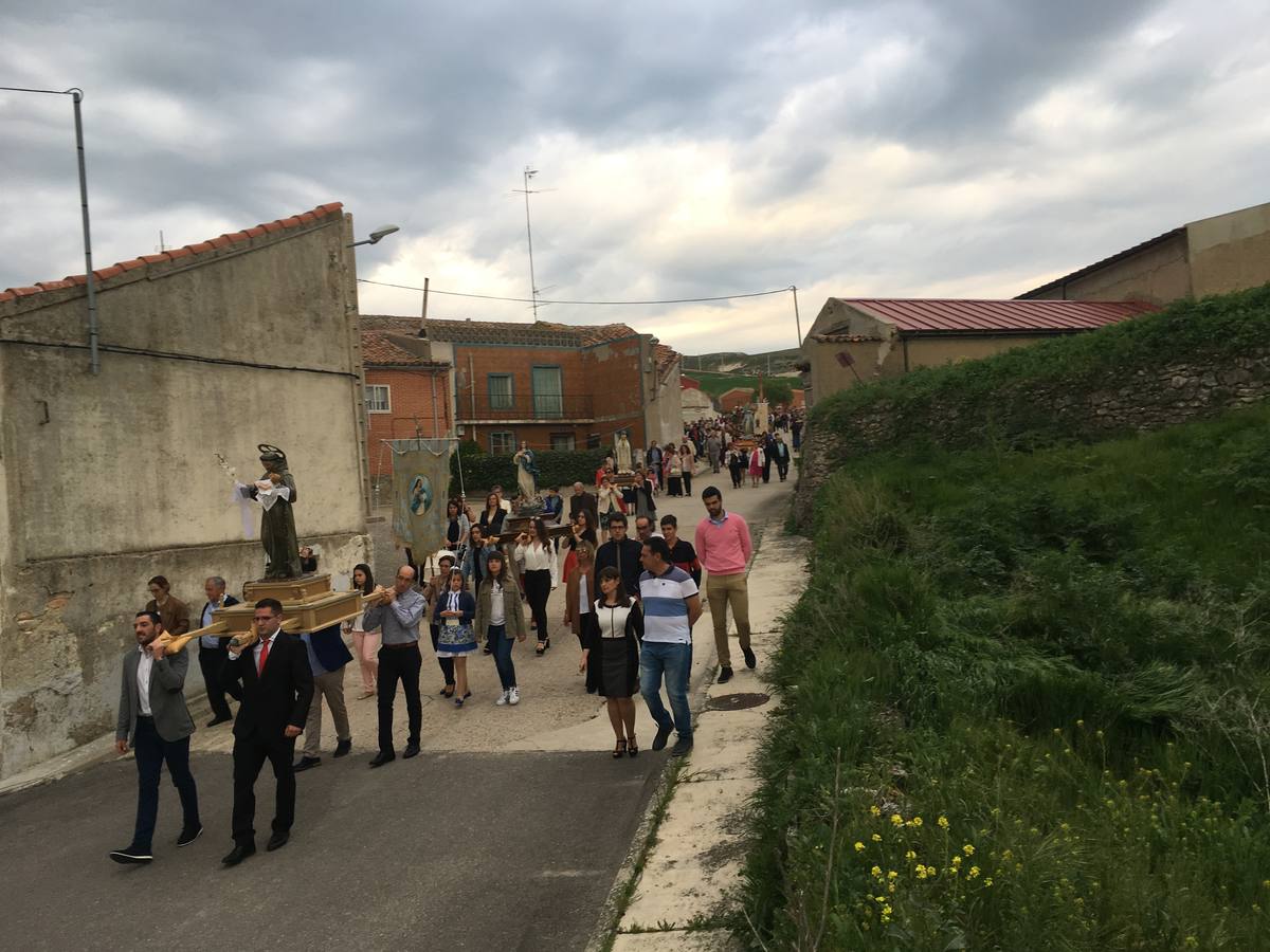Diecisiete santos desfilaron sobre una alfombra floral confeccionada para su patrón en las fiestas de la localidad