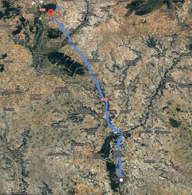 Tramo actual por la N-122 entre Quintanilla de Arriba y Castrillo de la Vega.