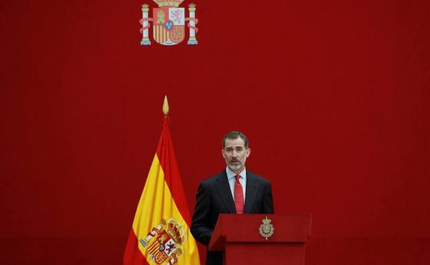 El Rey Felipe VI, durante la presentación del Diccionario Biográfico Electrónico en la Real Academia de Historia.