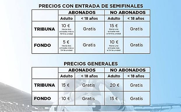 Cartel de precios fijados por el Salmantino para la final. 