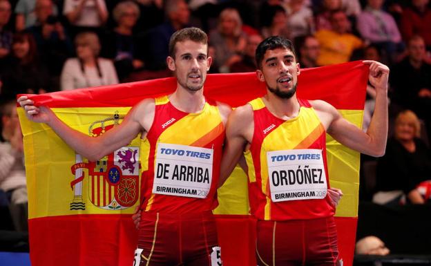 Álvaro de Arriba y Saúl Ordóñez, en el último Mundial de pista cubierta con España. 