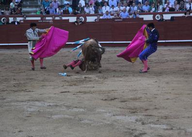 Imagen secundaria 1 - Padilla durante la cogida y mientras era trasladado por los servicios sanitarios.