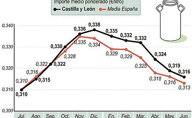 Evolución del precio medio de la leche por meses. 