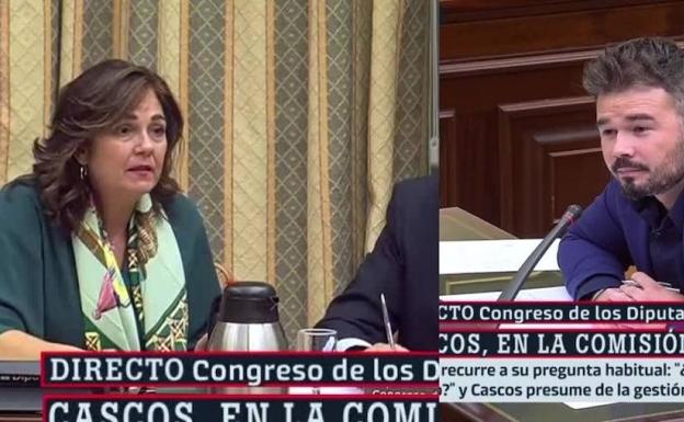La diputada del PP por Segovia, Beatriz Escudero, y el parlamentario de ERC,. Garbriel Rufián, en el cruce de insultos de este martes en la comisión de la financiación ilegal de PP. 