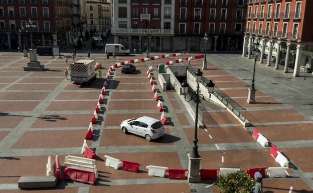 Obras en el aparcamiento de la Plaza Mayor de Valladolid.